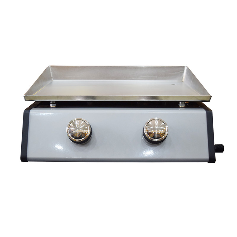 Bärbar utomhusgjutjärn plancha gasgrill 2 brännare