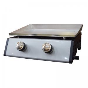 Bärbar utomhusgjutjärn plancha gasgrill 2 brännare