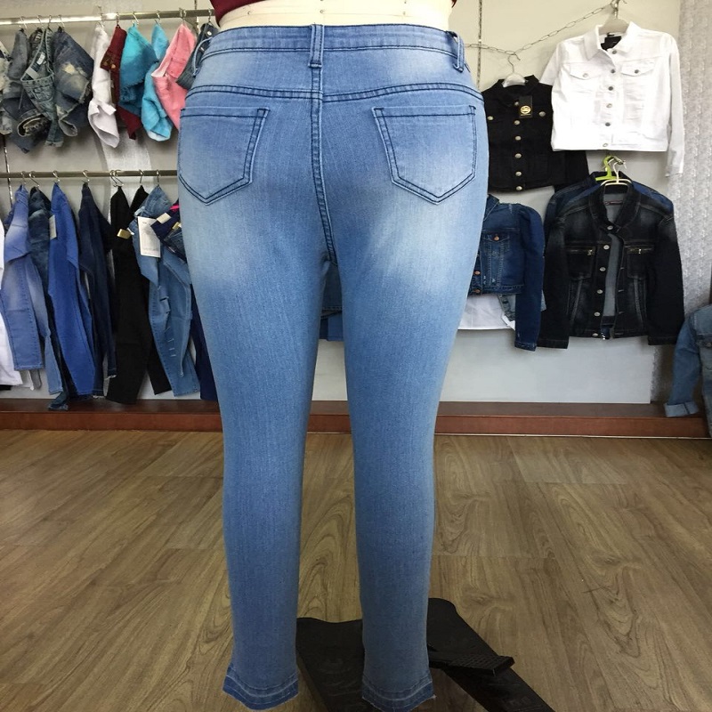 blå nödställda mager jeans WS101127