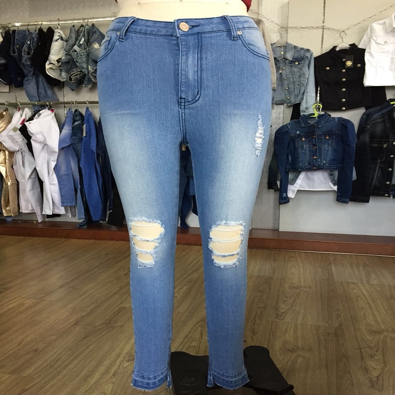 blå nödställda mager jeans WS101127