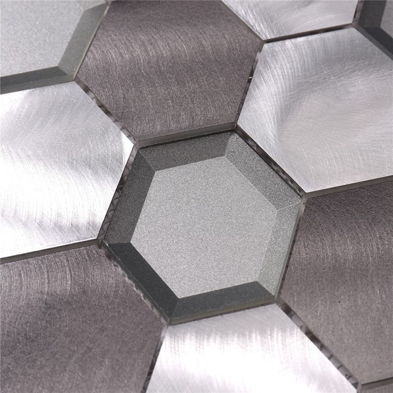 Aluminiummetallblandning Glas Hexagon Mosaic Tile för Kitchen Wall Backsplash