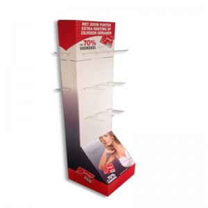 Detaljhandel med korrugerad bänkskiva av pappskartong med krok