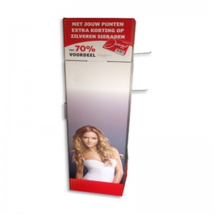 Detaljhandel med korrugerad bänkskiva av pappskartong med krok