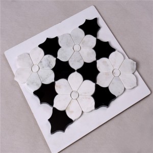 HSC62 Vackert svartvitt kakelbadrum med blommor i marmor golvplattor och väggtegelplattor