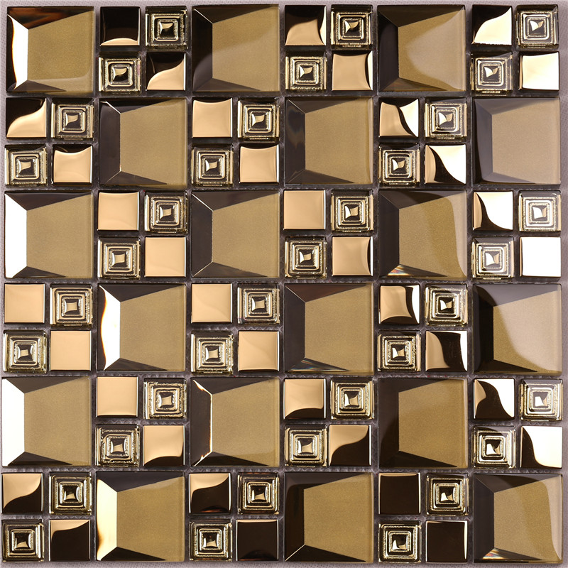 HDT04 Hot Seling Beveled Electroplated Rose Gold Color Glass Mosaic Tiles