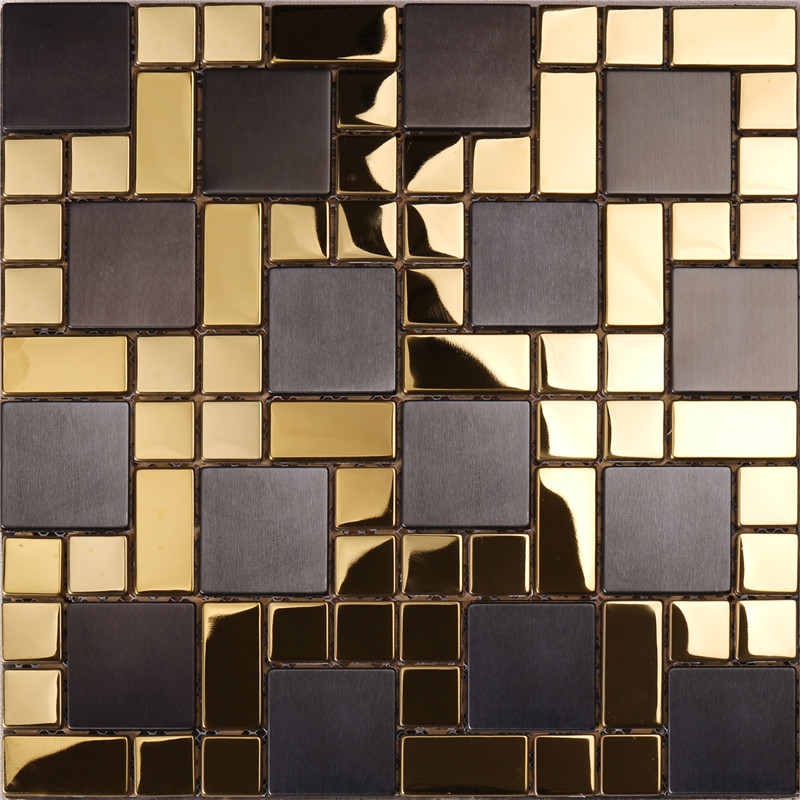 HSW18138 fyrkantig form svart blandning guld mosaikplattor