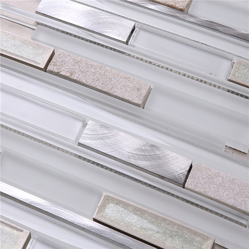 Factory Direct Ocean Blue Crystal Glass Strip Mosaic Tile HSD124