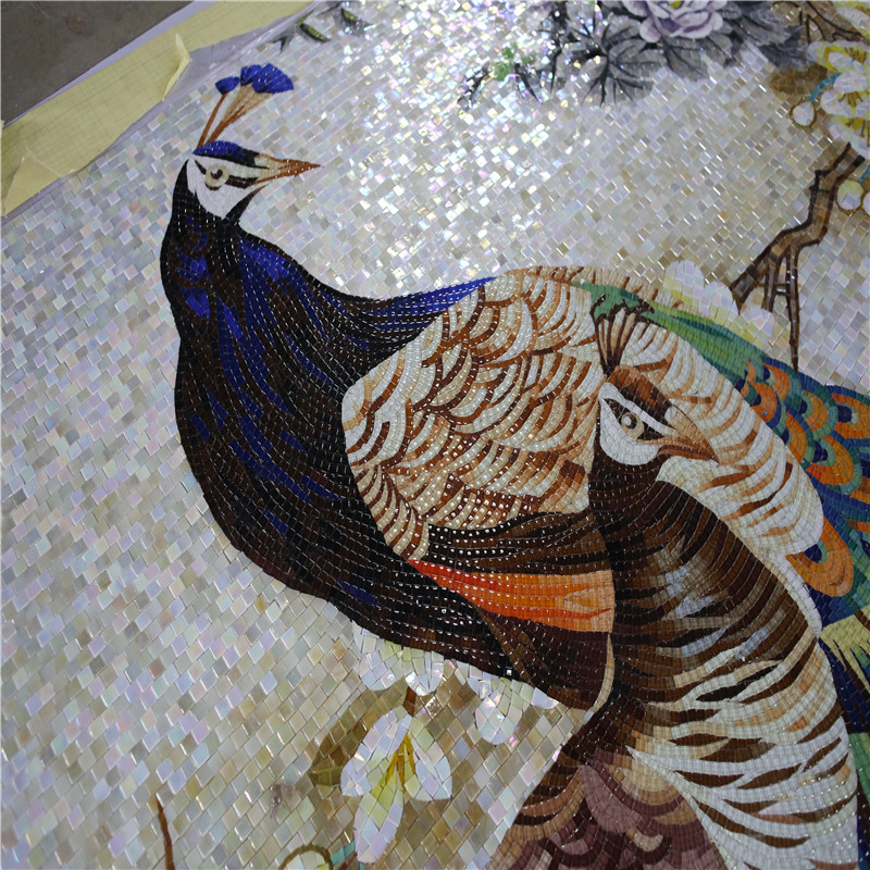 JH165 Anpassad handgjord design påfågel mosaik väggmålning tegelplattor mönster