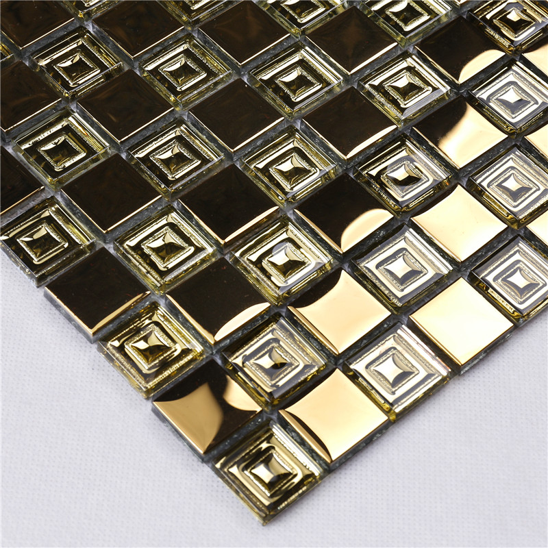 HDT10 Midle East Style Golden Metal ser galvaniserade glas fyrkantiga mosaikplattor