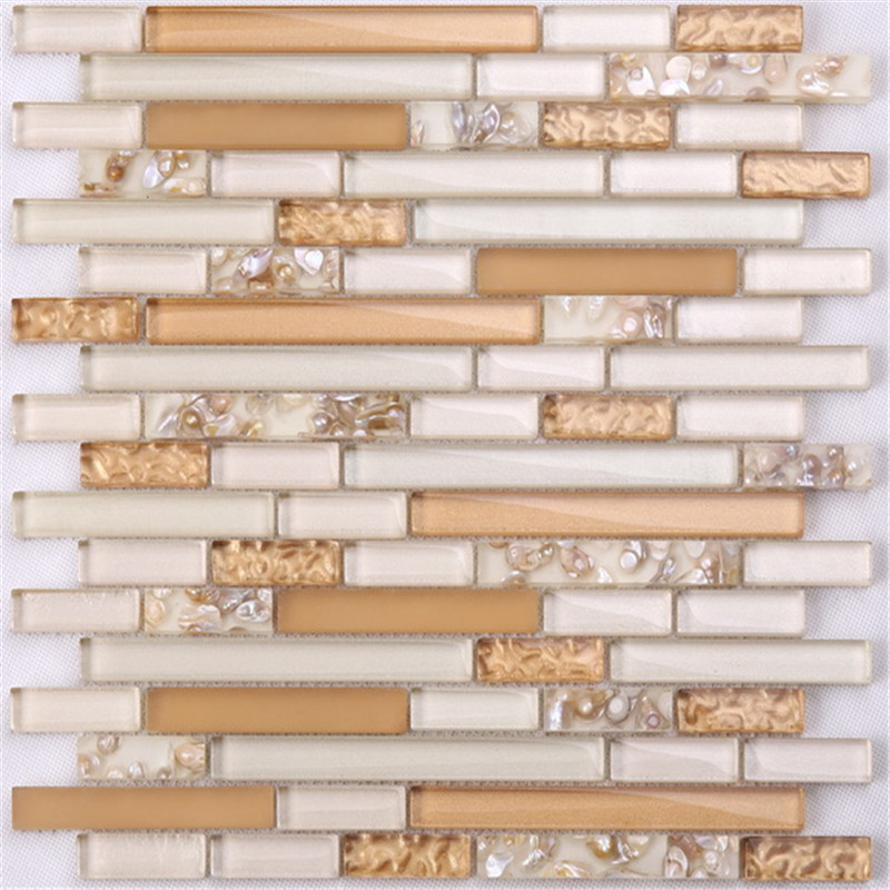 Dubai Gold Strip Crystal Glass Mosaic Tile För Kök