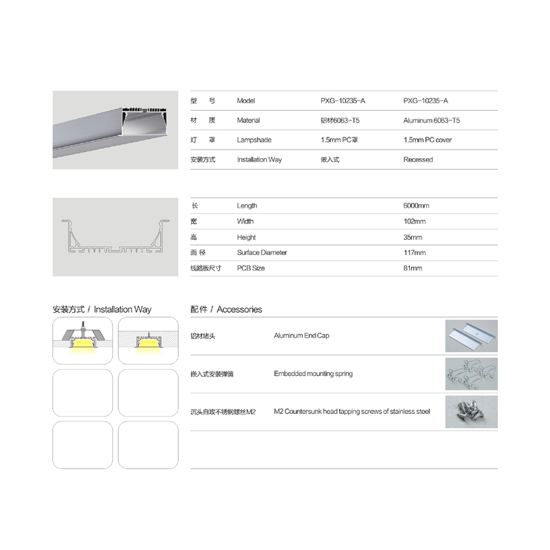 LED-remsa som innehåller aluminiumprofilram med PC-lockets ändlock