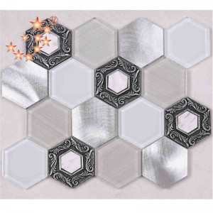 Brushed Alloy Premium Tiles Hexagon Dekorativt vitt glas dekoration vägg mosaik restaurang