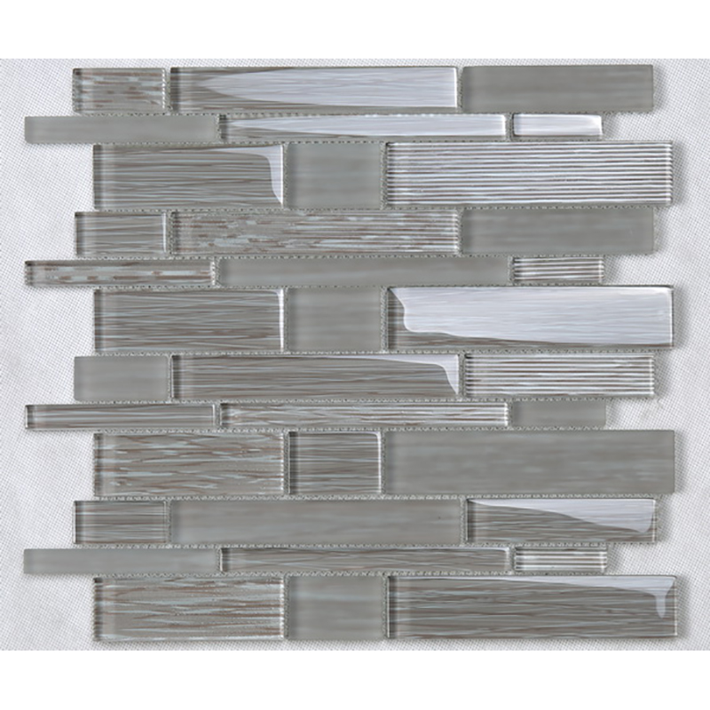 Crystal Glass Random Mixed Strip Mosaic Back Splash Tile Grey