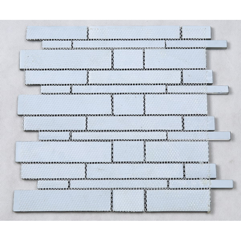 Crystal Glass Random Mixed Strip Mosaic Back Splash Tile Grey