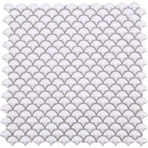HTG04 Badrumsdekoration Väggar Vit fisk skala glas mosaikplattor