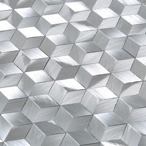 3D-effekt Diamond Shape Silver Vit Aluminium Hexagon Mosaic Tile för dekorationsvägg