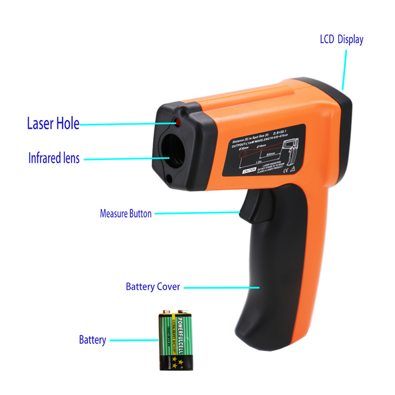 Kina tillverkar industriell begagnad säkerhet Dual Laser Contact Infraröd termometer