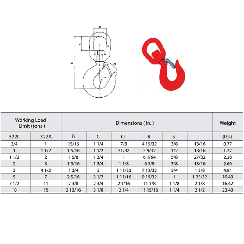 322A Alloy Steel Swivel Hook med spärr