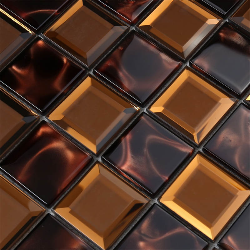 HXY37 New Design Square Verona Unik Crystal Beveled Edge Mirror Mosaic Tile Copper Glass Backsplash