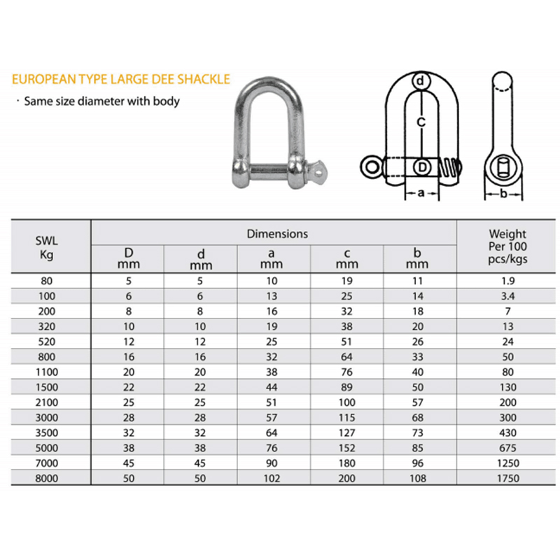 European Type Galvanized Large Dee Shackle