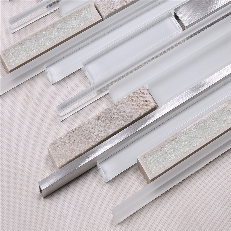 Factory Direct Ocean Blue Crystal Glass Strip Mosaic Tile HSD124