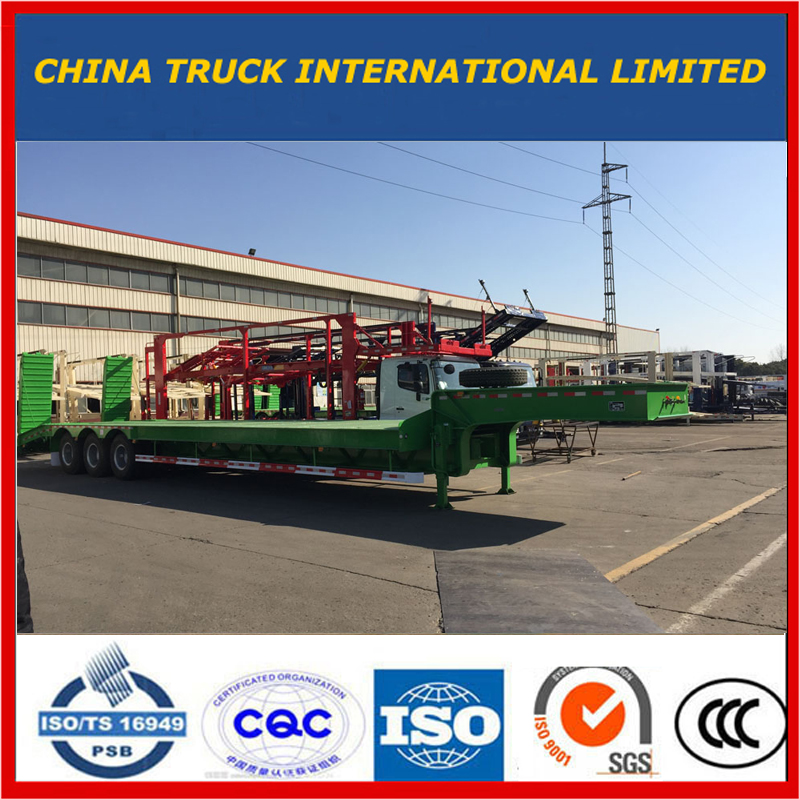 Grön 3 axlar Grävmaskin Transport Gooseneck Lowboy Low Bed Lowbed Semi Trailer