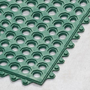Grön färg Anti-Fatigue Kökmadrass Gummigolvmatta med dräneringshål