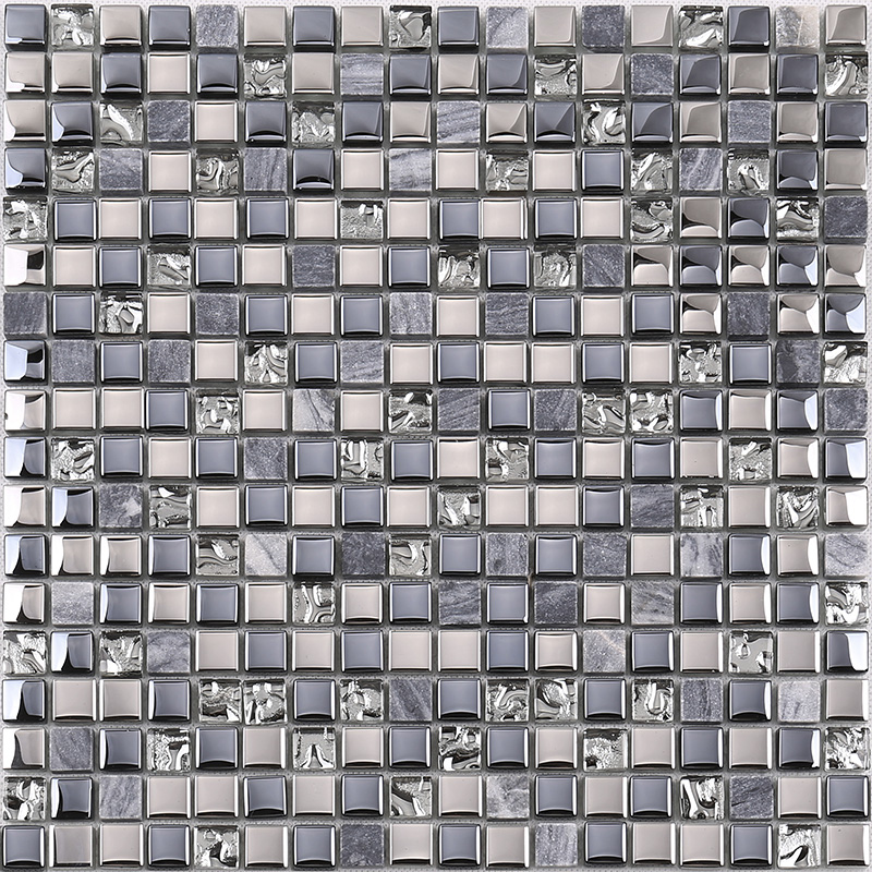 Hög kvalitet senaste design Kristallglas Mosaikblandning stenmetall för kök Backsplash väggtegel glansigt svart