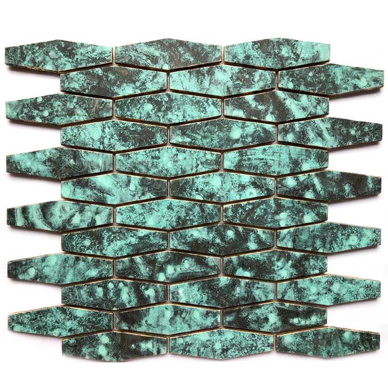 Cafe Green Subway Fan Formad fisk skala antik metallisk mässing brons mosaik väggplattor