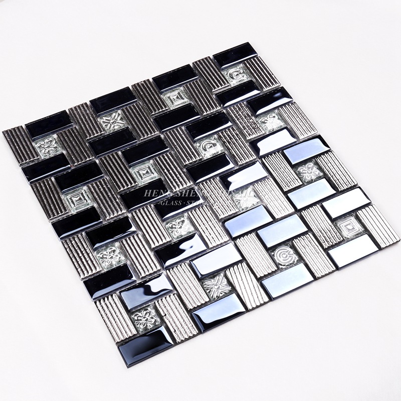 HDT01 12x12 fyrkantigt mönster galvaniserande blanka och glödande iriserande glas mosaikvägg dekorativa plattor