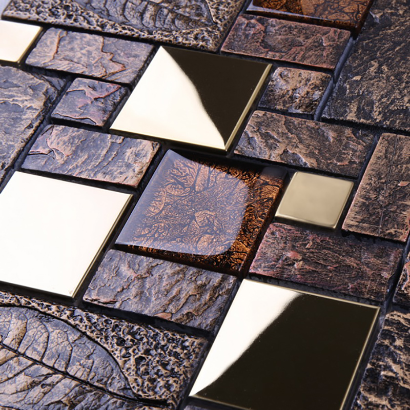 Lyxig badrumsdesign Glitter Kristallglasblandad gyllene metallmosaikplattor för väggdekoration