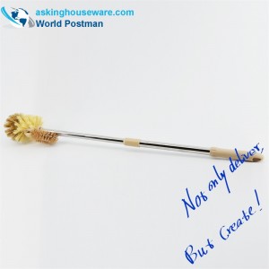 Akbrand toalettskålborste Elastiskt rostfritt stålrör med liten multifunktionell rengöringsborste