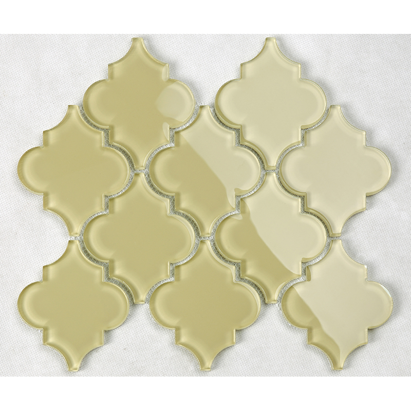 Ljus gul lykta Waterjet Arabesque glas duschrum vägg badrum mosaikplattor