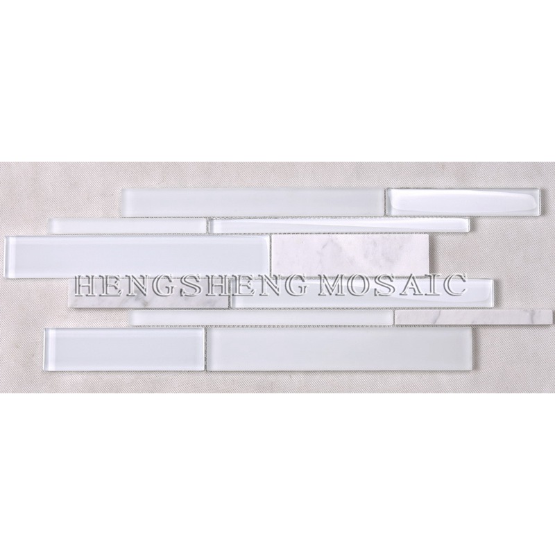 HSD131 Hot Sale senaste design Vit Carrara Marmor Blandat glas Mosaik Kök Backsplash Subway Tile
