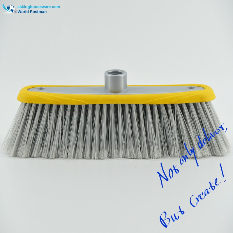 Akbrand Round Rim Plastic Broom Head med tjocka mjuka TPR Bordure dubbla hål i borstbrädan