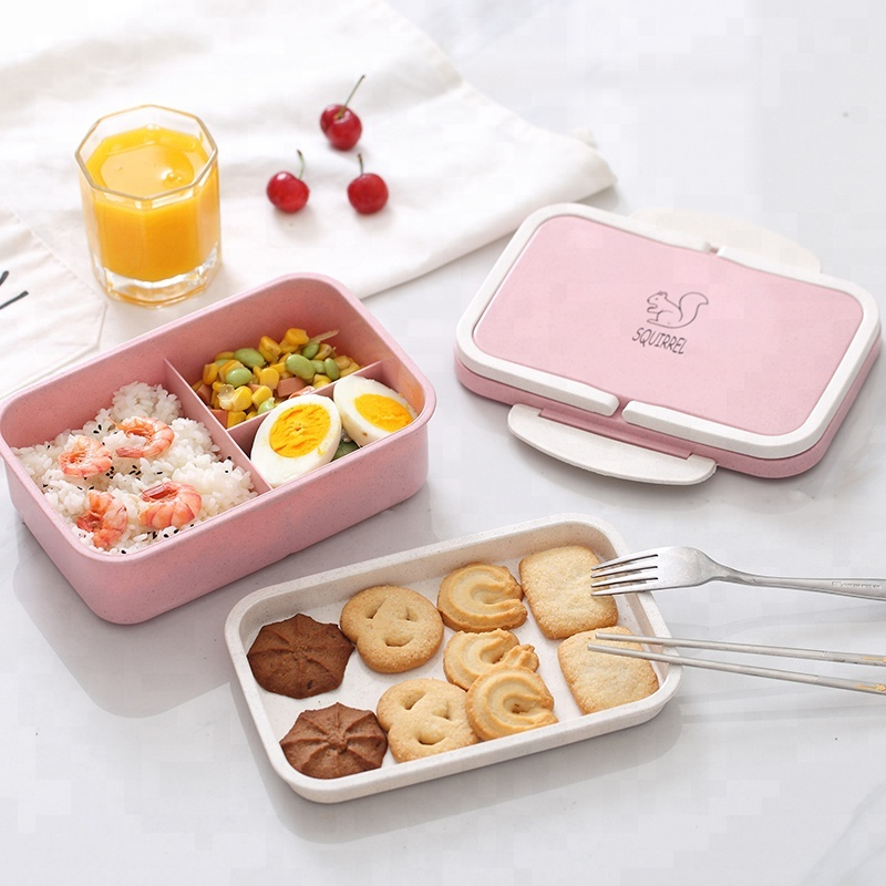 Bärbar miljövänlig BPA-fri vete halm u0026 PP 3-fack Bento Lunchbox