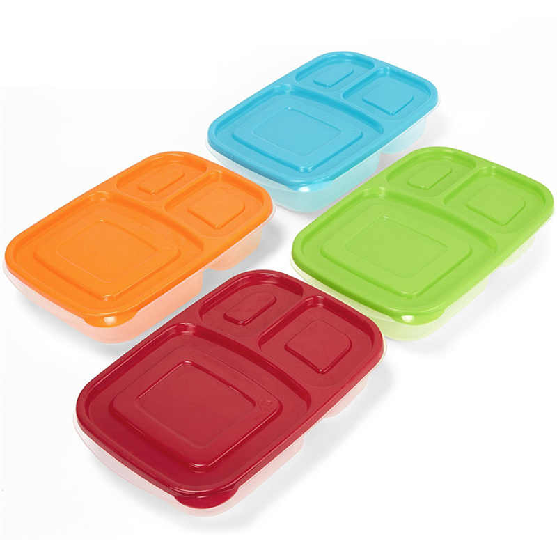 Bärbar Easy School / Office 3-fack Bento Lunchbox Meal Prep Matbehållare