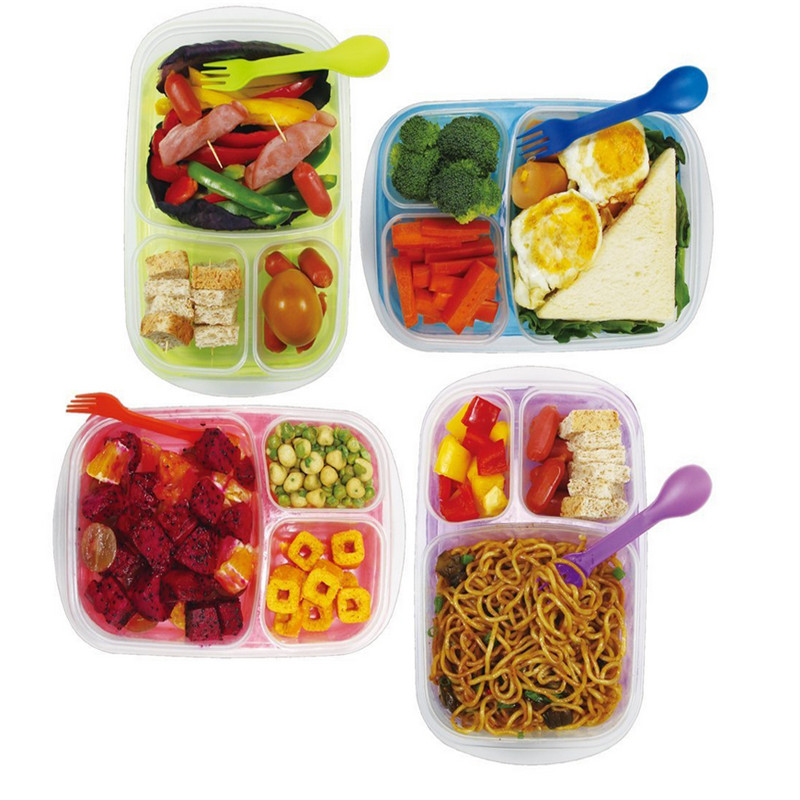 Bärbar Easy School / Office 3-fack Bento Lunchbox Meal Prep Matbehållare