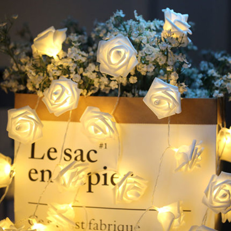 10 / 20LEDs Batteridrivna LED-rosblommor Stringlampor Julfe-ljus Valentine Wedding Holiday Party Decoration