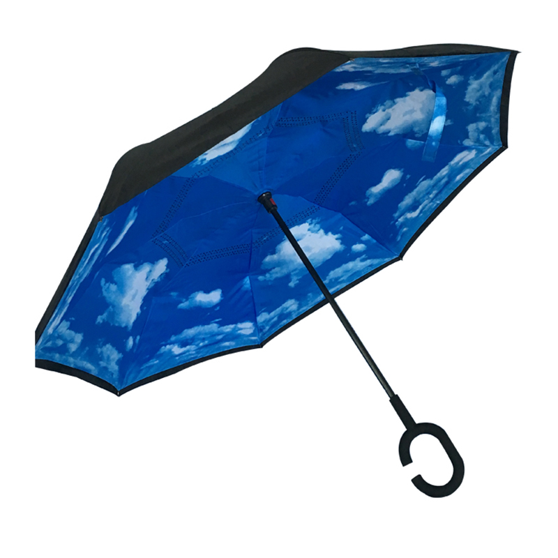 23 tum Dubbla lager upp och ner start himmel design dekorativa inverterade raka paraply