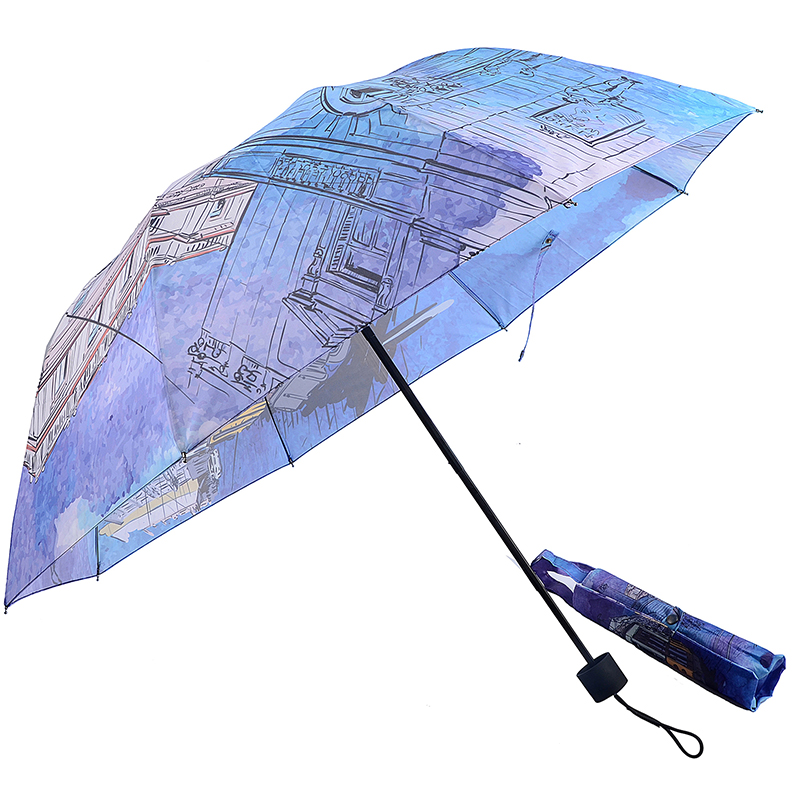 Shoppingväska digitaltryck 3 fällbart paraply för resor