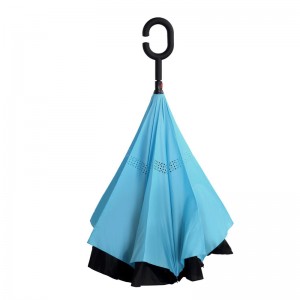 Anpassat tryckt dubbelskikt C-handtag upp och ned regnparaply