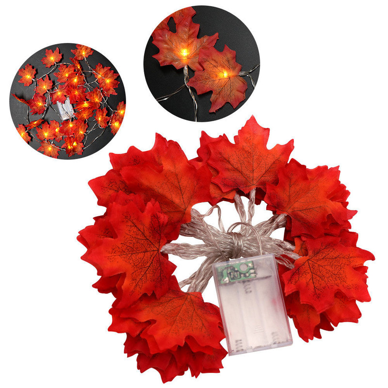 3M Thanksgiving Harvest Maple Leaves Lighted Fall Garland 30 LED-strålkastare