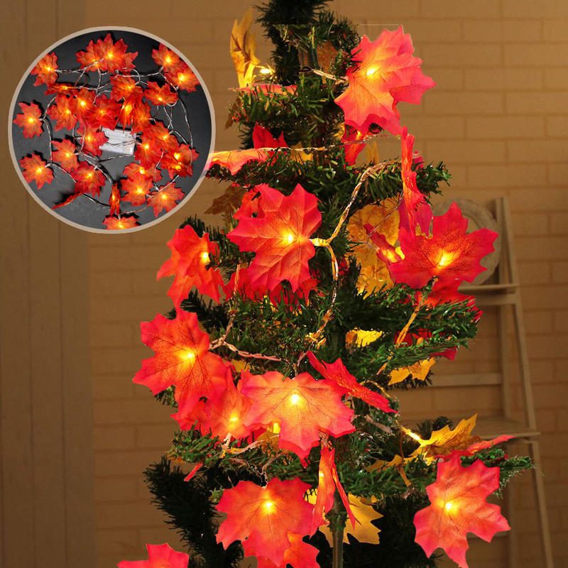 3M Thanksgiving Harvest Maple Leaves Lighted Fall Garland 30 LED-strålkastare