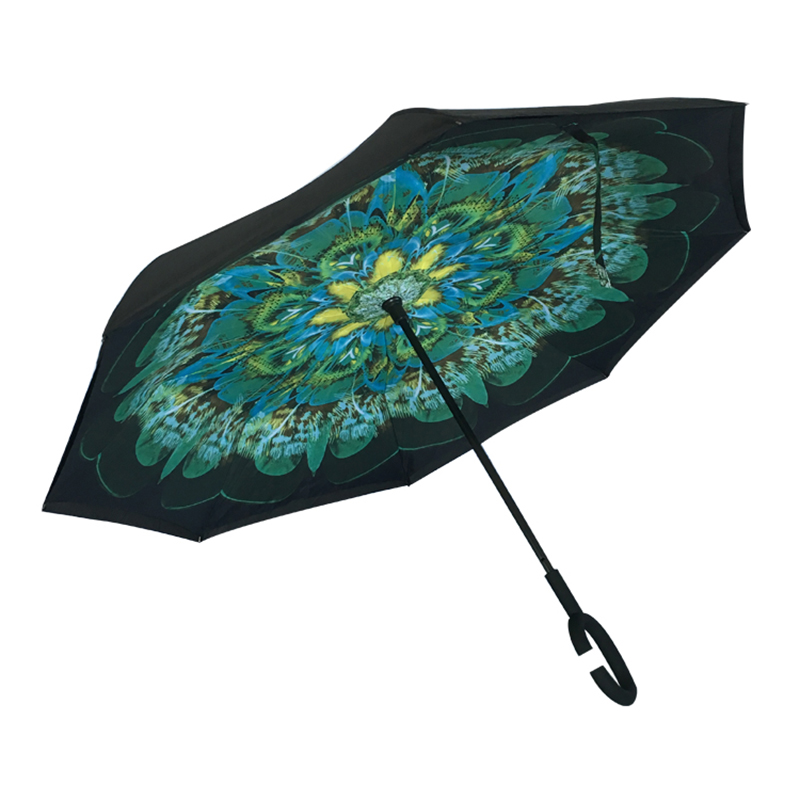 2019 bilparaply reklam dubbla lager anpassad utskrift omvänd paraply med blomma