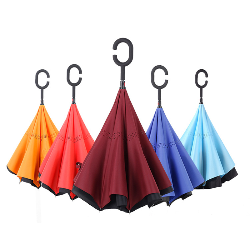 Populärt marknadsförings- och reklammaterial med paraply med dubbla lager tyg med C-format handtag