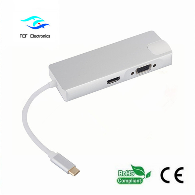 USB-typ c / HDMI Female + VGA Female + 2 * USB3.0 Female + SD + TF + PD Metal Case