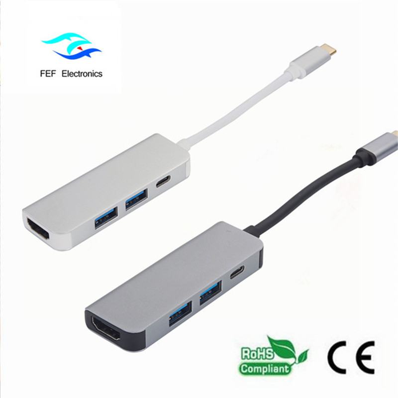 USB-typ c / HDMI-hona + 2 * USB3.0 Hona + SD + TF-omvandlare-kod: FEF-USBIC-022