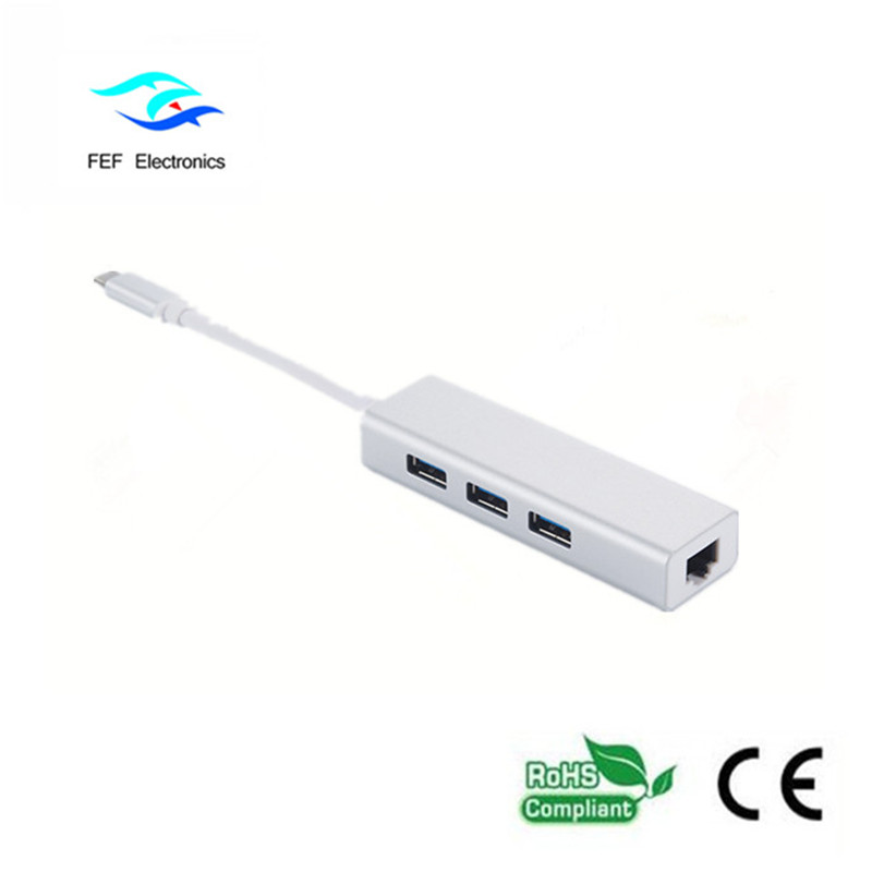 USB 3.1 Typ c till RG45 kvinnlig Gigabit Ethernet + 3 * USB2.0 kvinnlig ABS-skal Kod: FEF-USBIC-016