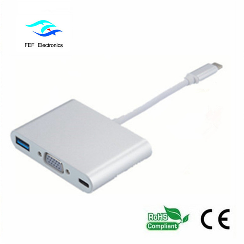 USB TYPE-C till USB3.0 hona + VGA hona + PD tre i en omvandlare ABS-skalkod: FEF - USBIC-007